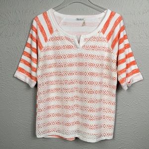 Hannah White & Orange Striped Shirt Size Medium